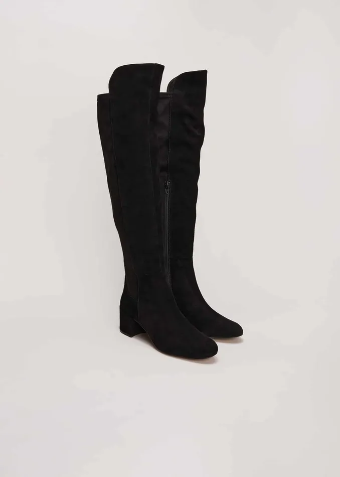 Women Phase Eight Boots Milly Black Leather Knee High Boots Black