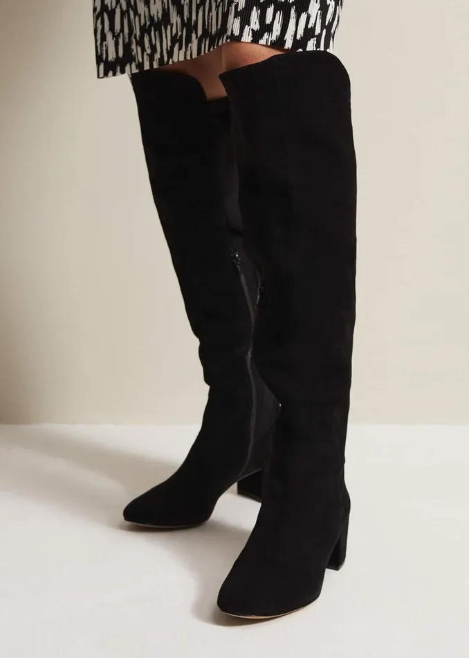 Women Phase Eight Boots Milly Black Leather Knee High Boots Black