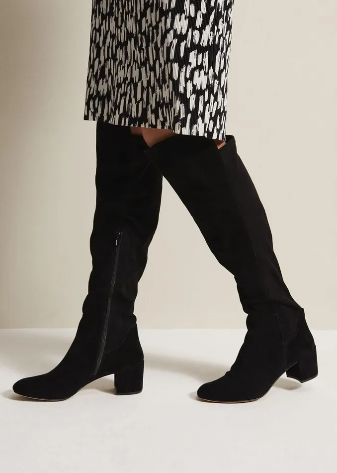 Women Phase Eight Boots Milly Black Leather Knee High Boots Black