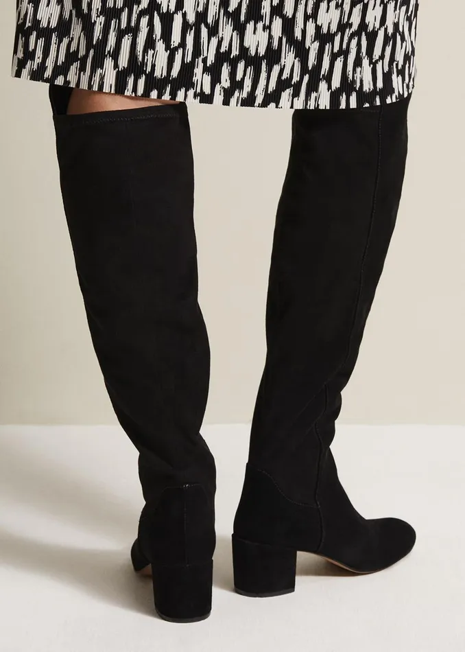 Women Phase Eight Boots Milly Black Leather Knee High Boots Black