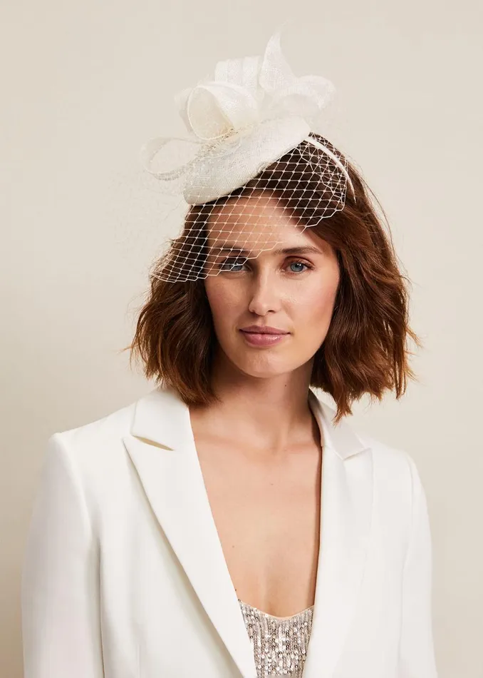 Women Phase Eight Fascinators and Hats Veiled Twist Top Pillbox Fascinator Ivory