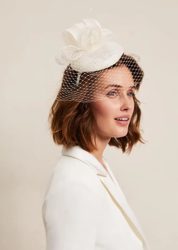 Women Phase Eight Fascinators and Hats Veiled Twist Top Pillbox Fascinator Ivory
