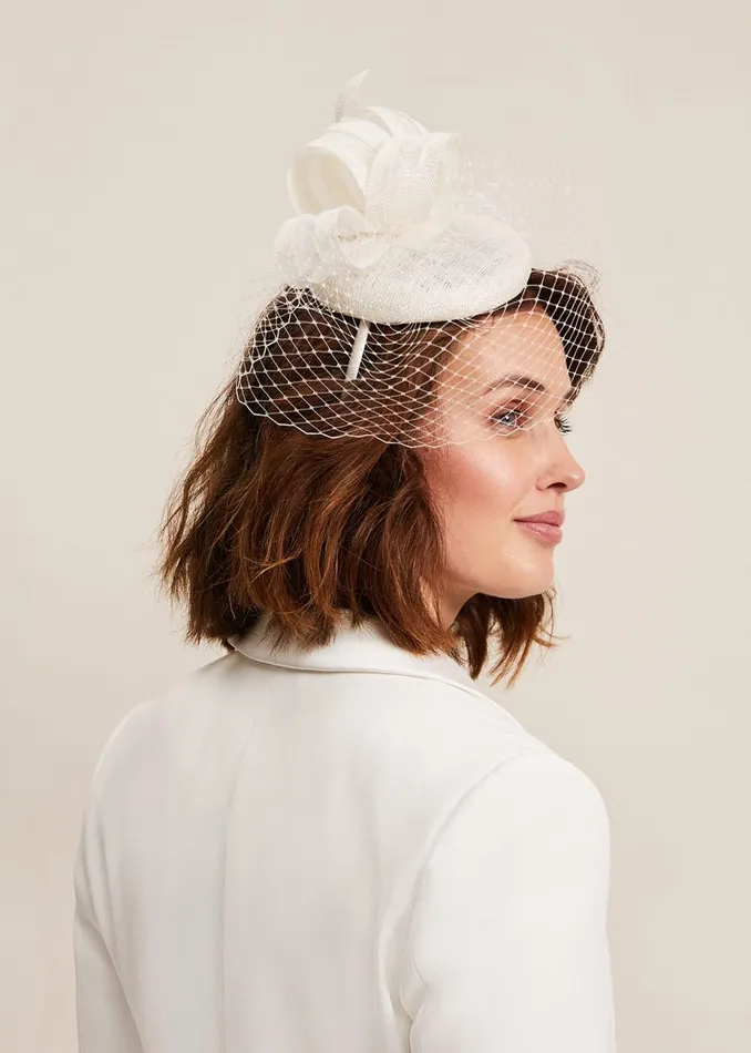 Women Phase Eight Fascinators and Hats Veiled Twist Top Pillbox Fascinator Ivory