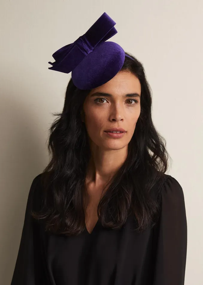 Women Phase Eight Fascinators and Hats Velvet Bow Pillbox Fascinator Cobalt