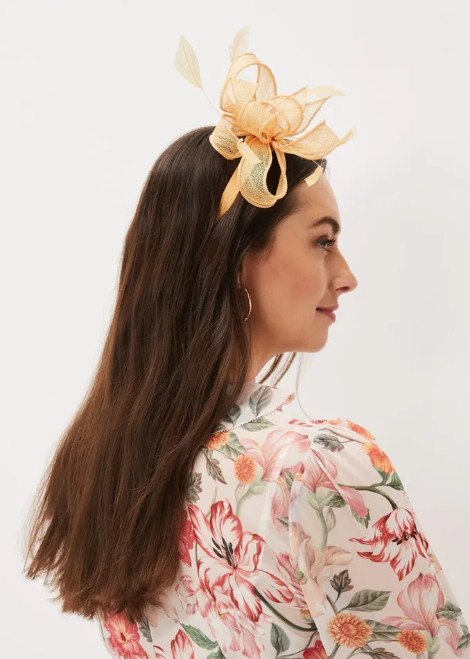 Women Phase Eight Fascinators and Hats Yellow Bow And Feather Headband Pale Yellow