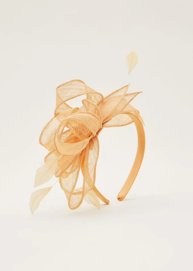 Women Phase Eight Fascinators and Hats Yellow Bow And Feather Headband Pale Yellow