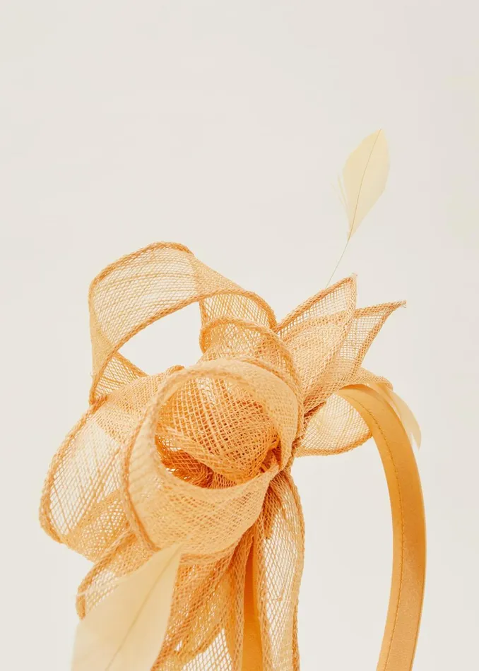 Women Phase Eight Fascinators and Hats Yellow Bow And Feather Headband Pale Yellow