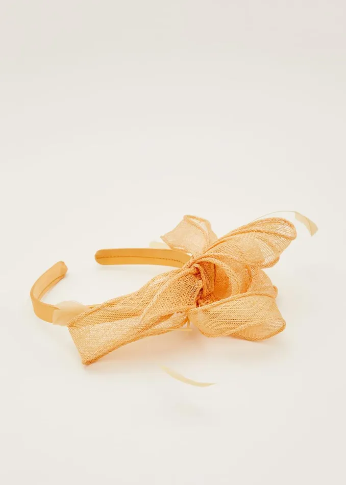 Women Phase Eight Fascinators and Hats Yellow Bow And Feather Headband Pale Yellow