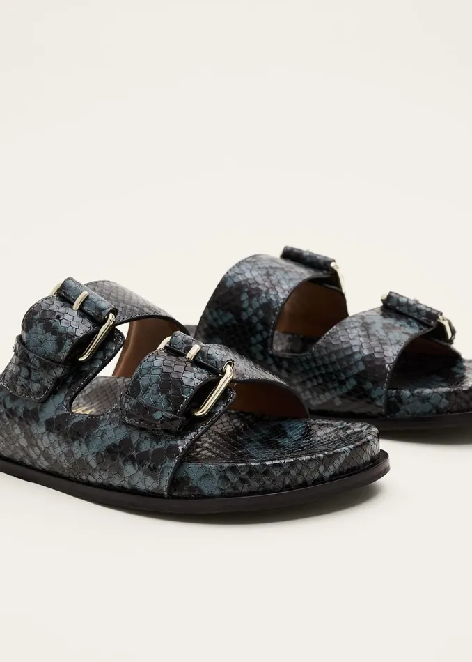 Women Phase Eight Flats Animal Double Buckle Sandal Teal