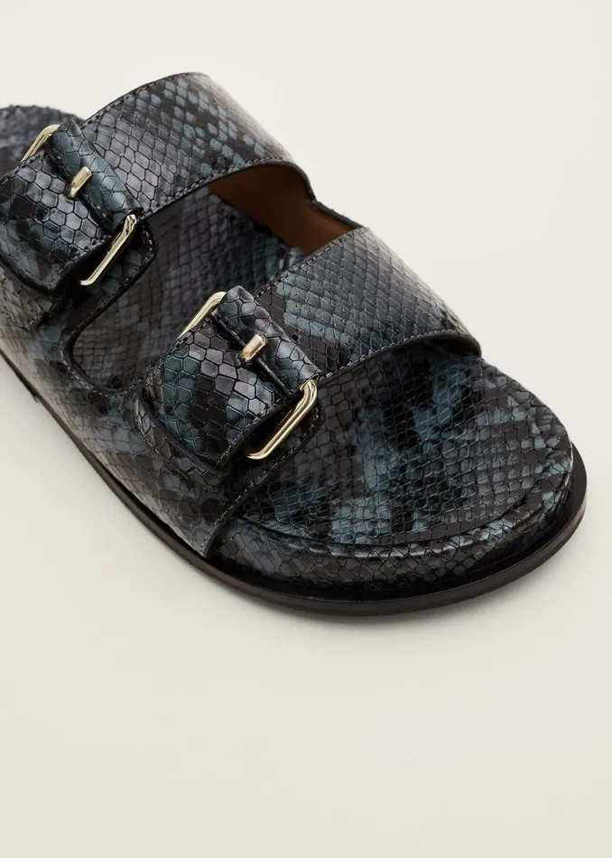 Women Phase Eight Flats Animal Double Buckle Sandal Teal