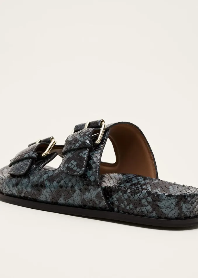 Women Phase Eight Flats Animal Double Buckle Sandal Teal