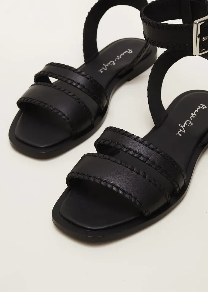 Women Phase Eight Flats Black Leather Flat Sandals Black