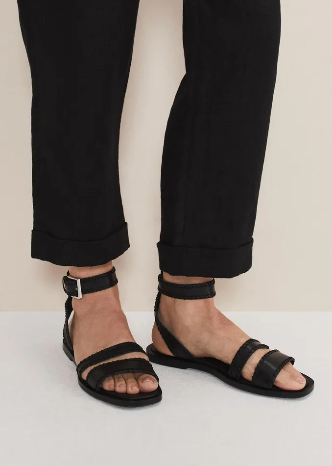 Women Phase Eight Flats Black Leather Flat Sandals Black