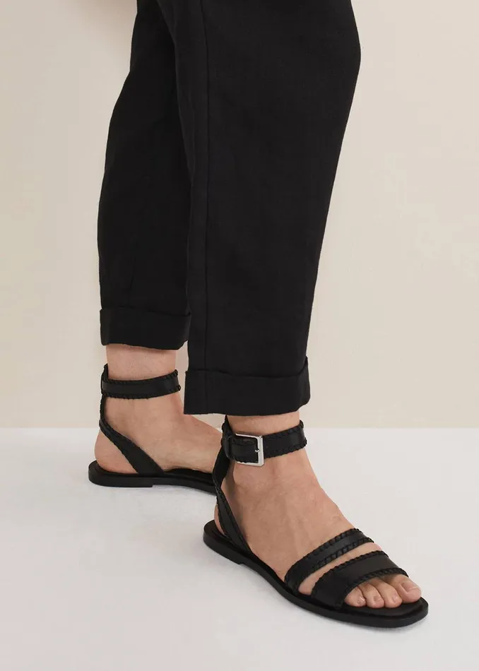 Women Phase Eight Flats Black Leather Flat Sandals Black