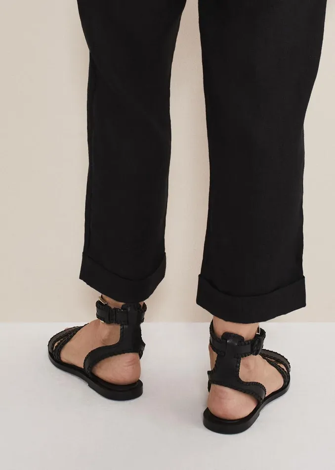 Women Phase Eight Flats Black Leather Flat Sandals Black