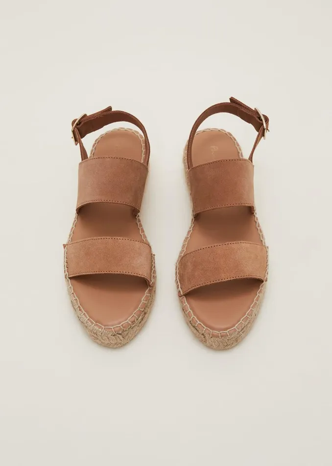 Women Phase Eight Flats Brown Suede Chunky Sandals Tan