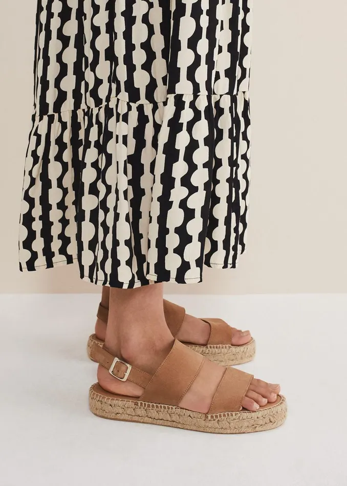 Women Phase Eight Flats Brown Suede Chunky Sandals Tan