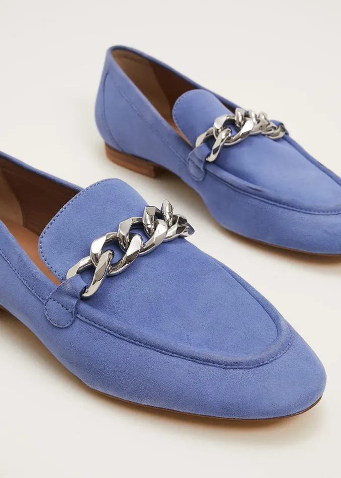 Women Phase Eight Flats Chain Detail Loafer Shoe Blue
