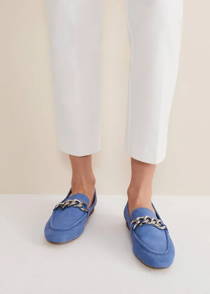 Women Phase Eight Flats Chain Detail Loafer Shoe Blue