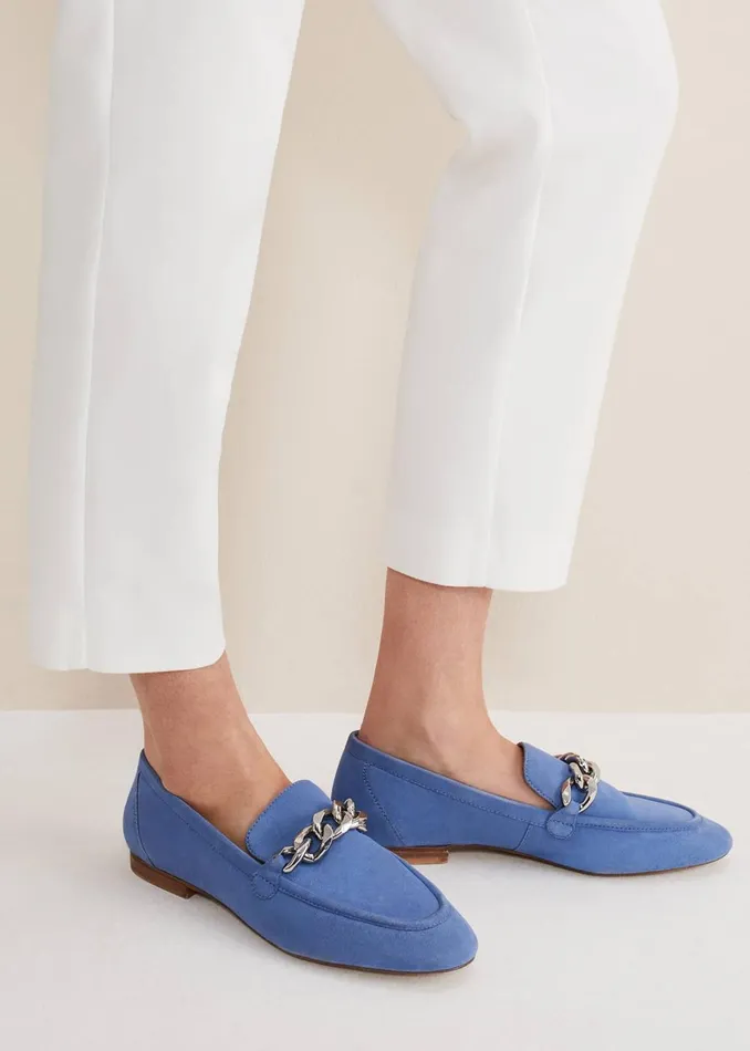 Women Phase Eight Flats Chain Detail Loafer Shoe Blue