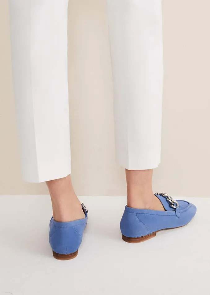 Women Phase Eight Flats Chain Detail Loafer Shoe Blue