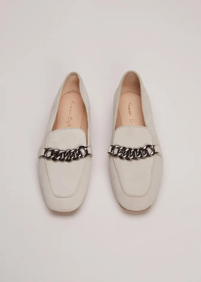 Women Phase Eight Flats Grey Chain Detail Loafers Light Grey