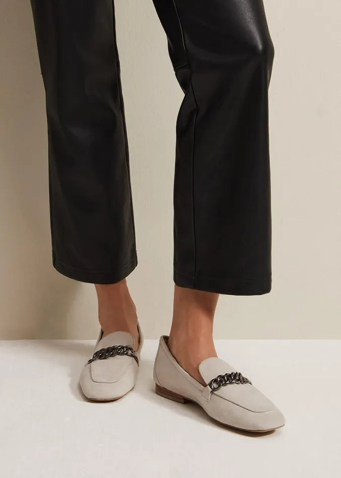 Women Phase Eight Flats Grey Chain Detail Loafers Light Grey