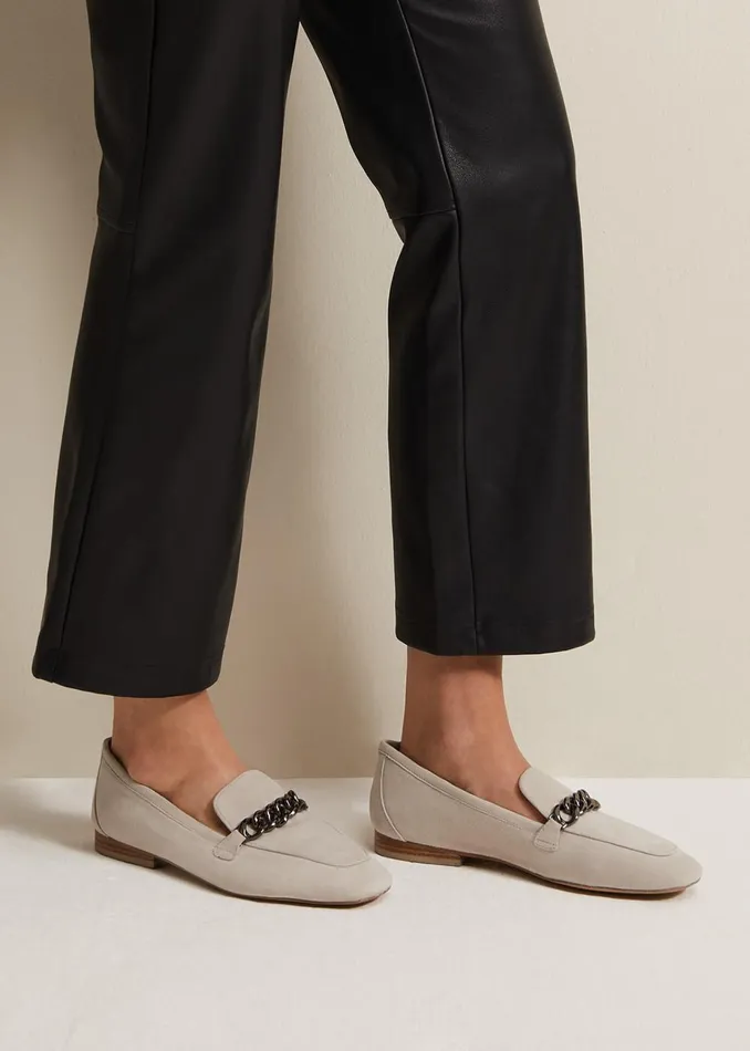 Women Phase Eight Flats Grey Chain Detail Loafers Light Grey