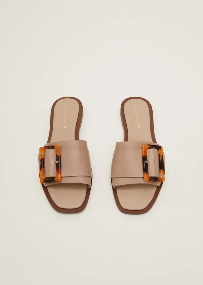 Women Phase Eight Flats Leather Buckle Flat Sandals Neutral