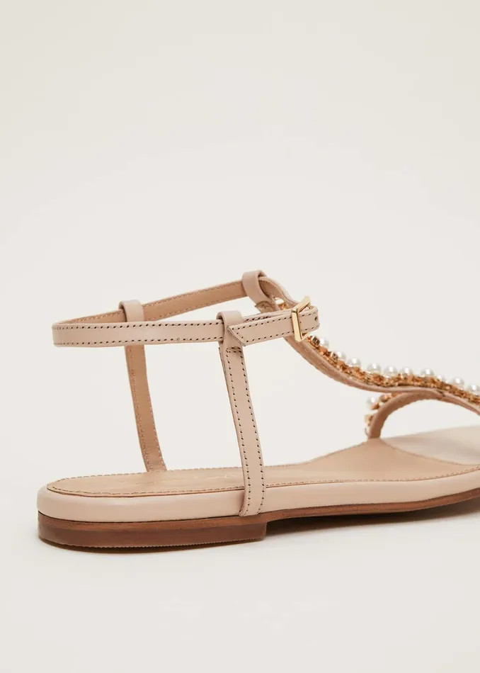 Women Phase Eight Flats Leather Jewel Trim Flat Sandal Neutral