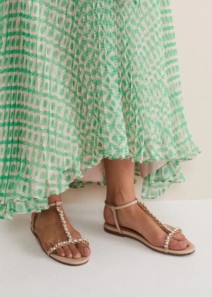 Women Phase Eight Flats Leather Jewel Trim Flat Sandal Neutral