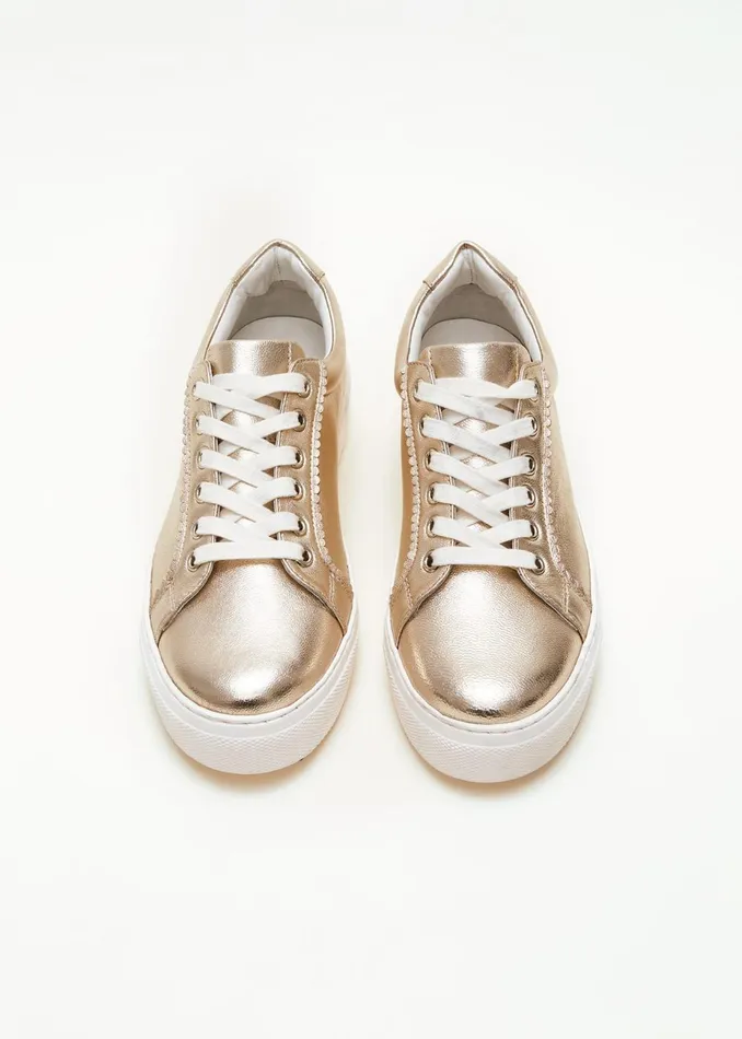 Women Phase Eight Flats Leather Platform Trainers Gold