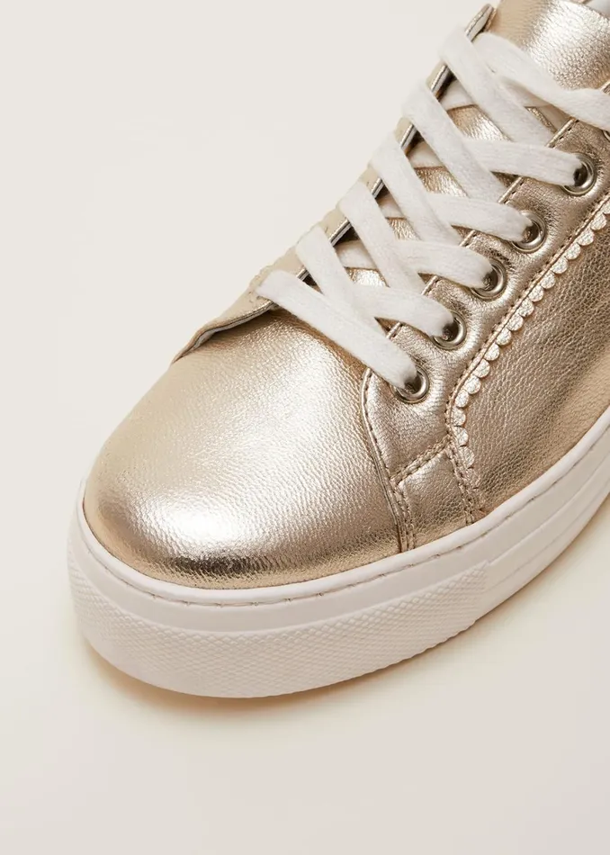 Women Phase Eight Flats Leather Platform Trainers Gold