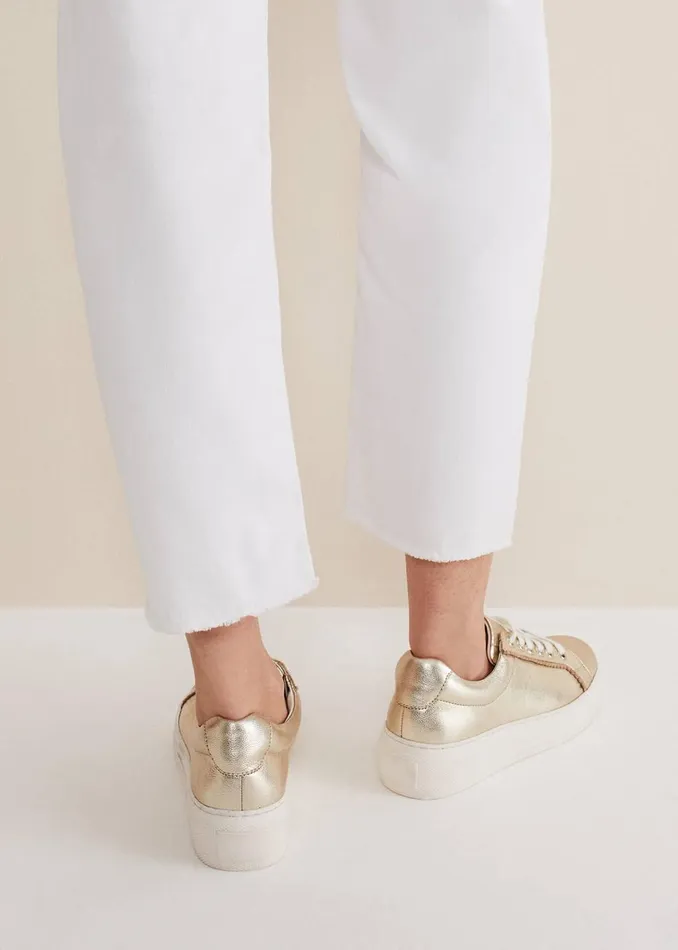 Women Phase Eight Flats Leather Platform Trainers Gold