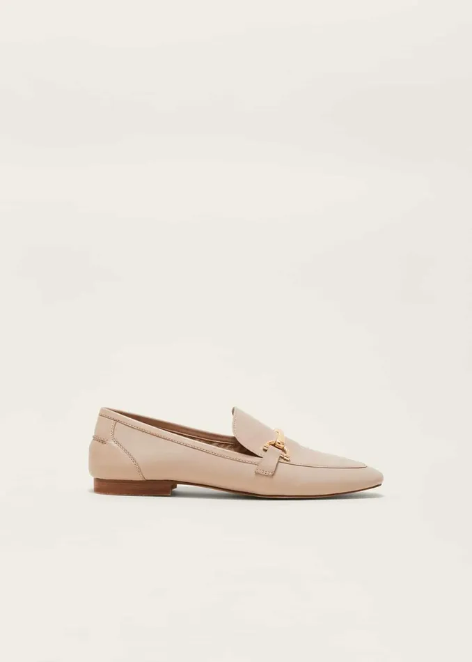 Women Phase Eight Flats TBar Leather Loafers Neutral