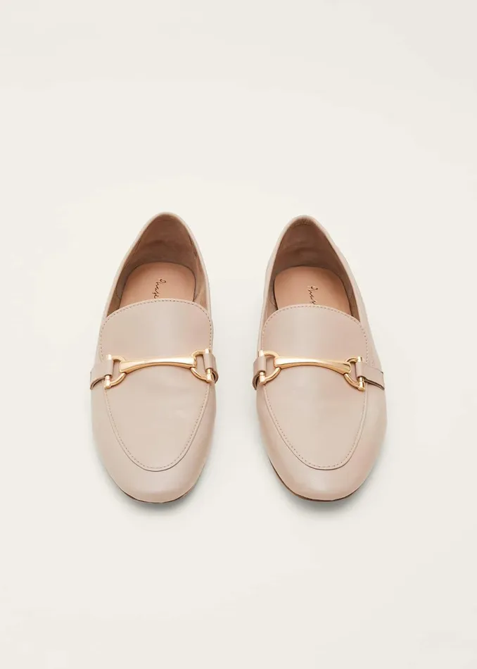 Women Phase Eight Flats TBar Leather Loafers Neutral