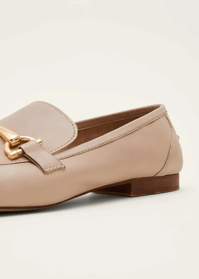 Women Phase Eight Flats TBar Leather Loafers Neutral