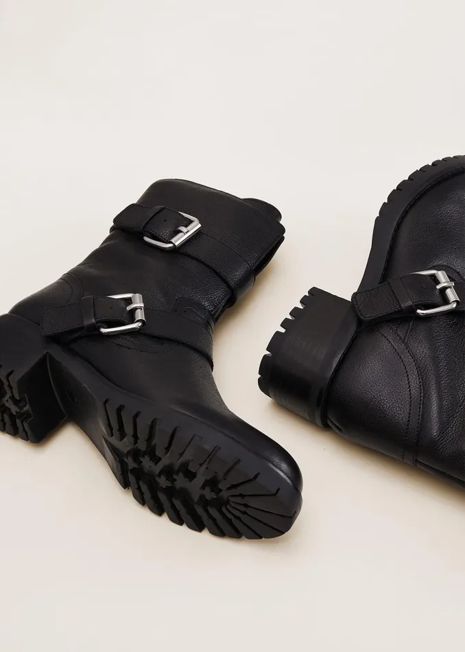 Women Phase Eight Heels Alaska Black Leather Biker Boots Black