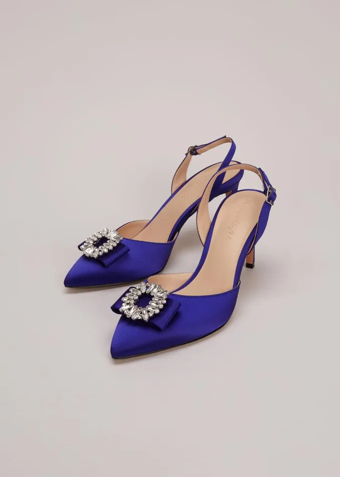 Women Phase Eight Heels Blue Satin Embellished Slingback Heels Blue