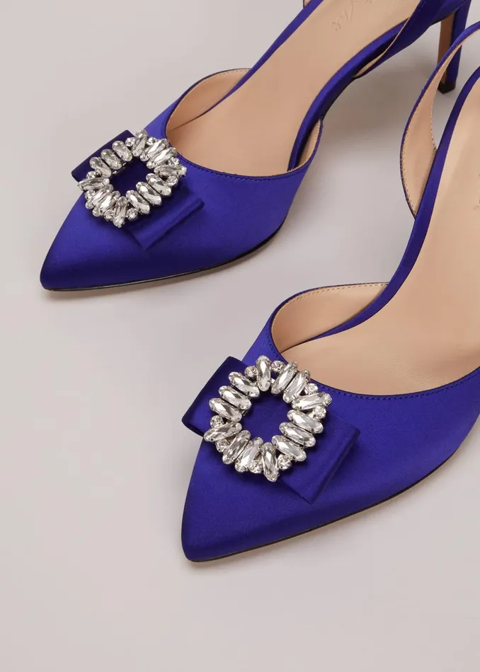 Women Phase Eight Heels Blue Satin Embellished Slingback Heels Blue