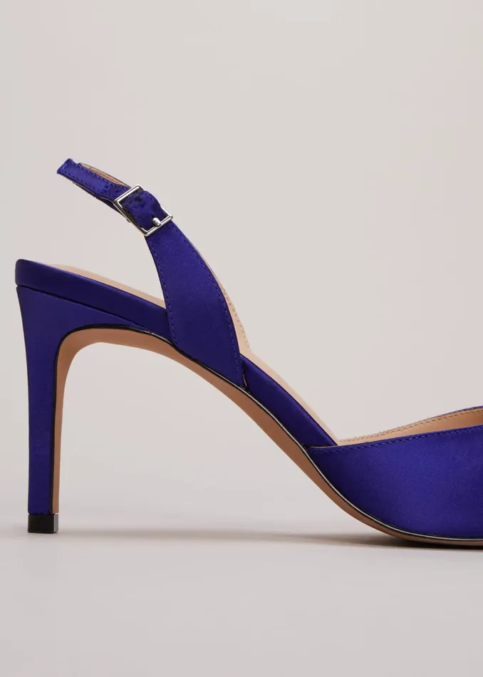Women Phase Eight Heels Blue Satin Embellished Slingback Heels Blue