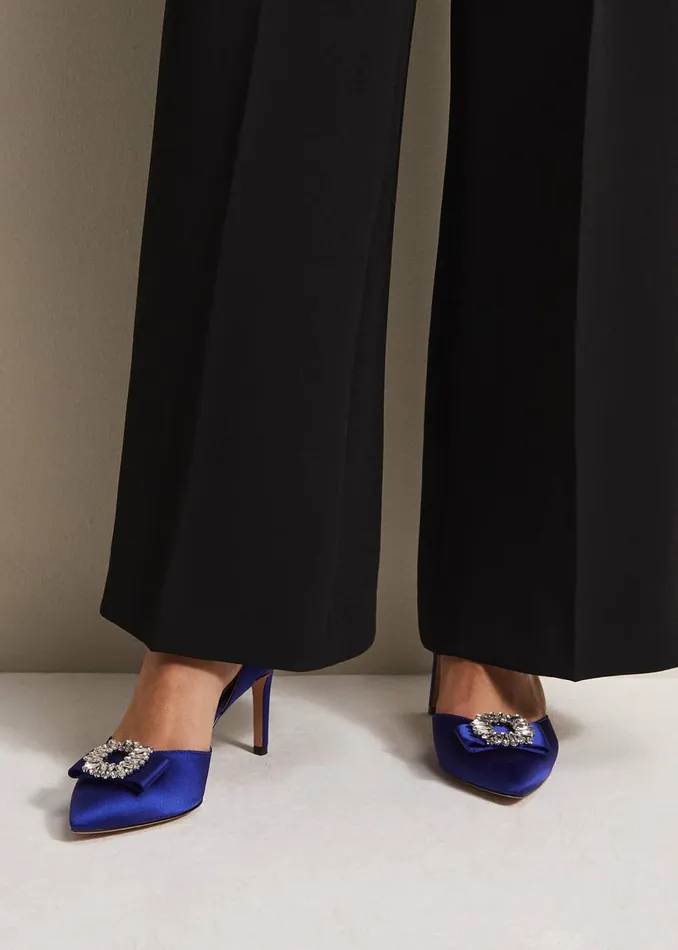 Women Phase Eight Heels Blue Satin Embellished Slingback Heels Blue