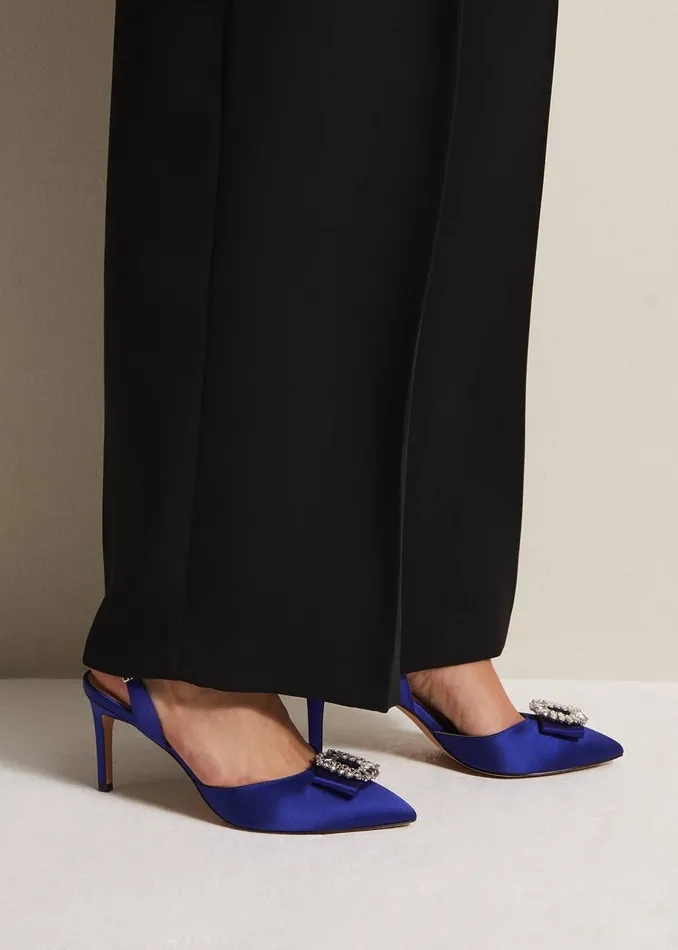 Women Phase Eight Heels Blue Satin Embellished Slingback Heels Blue