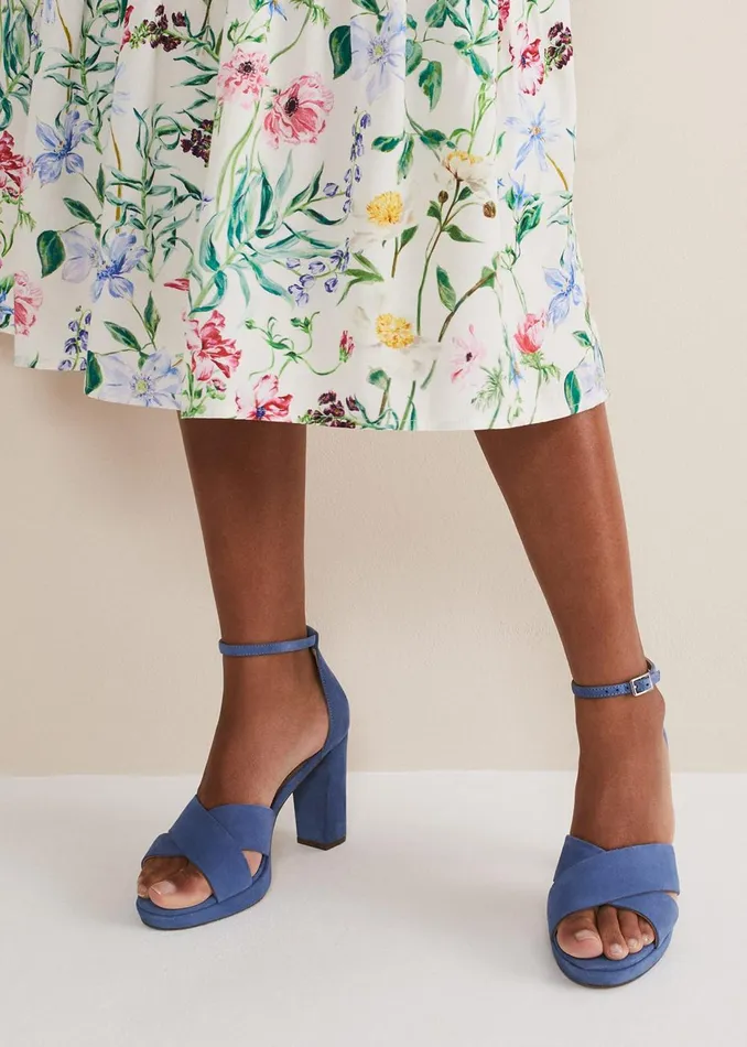 Women Phase Eight Heels Blue Suede Platform Heels Cornflower