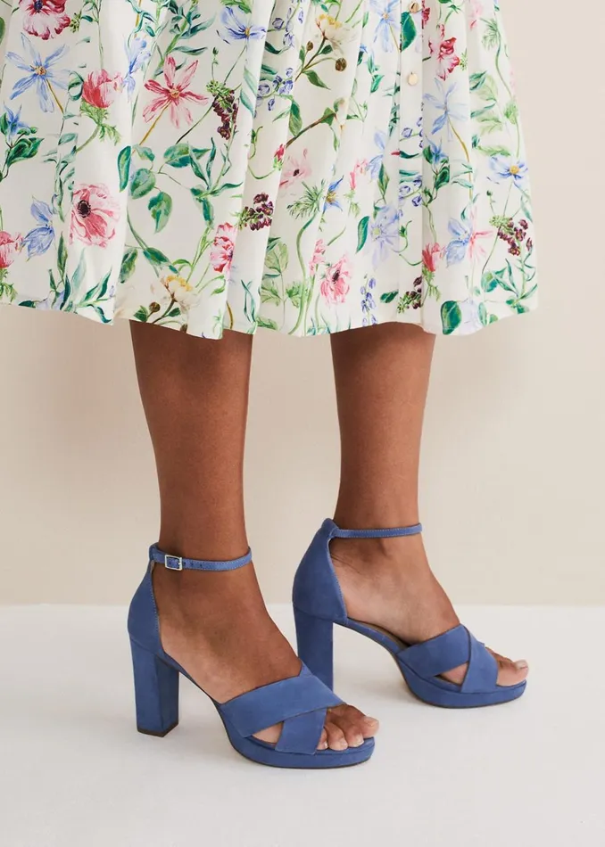 Women Phase Eight Heels Blue Suede Platform Heels Cornflower