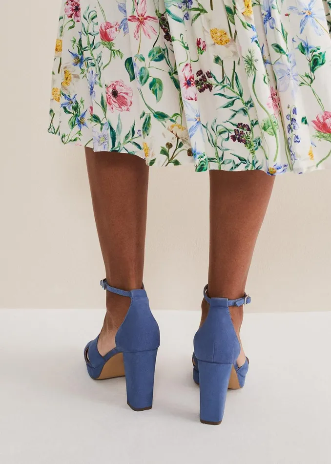 Women Phase Eight Heels Blue Suede Platform Heels Cornflower