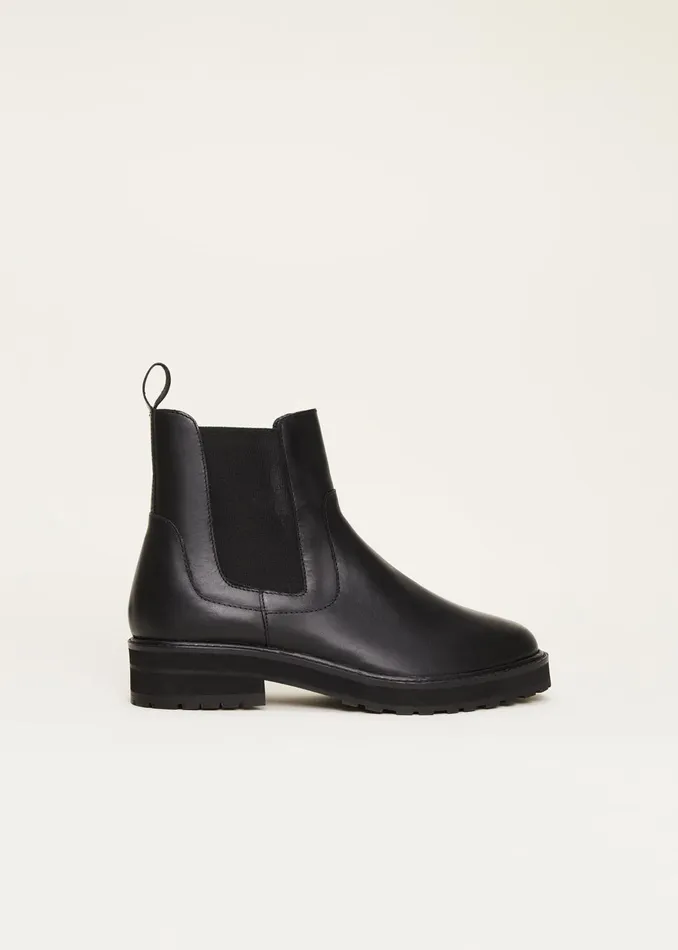 Women Phase Eight Heels Casual Leather Pull On Ankle Boots Black