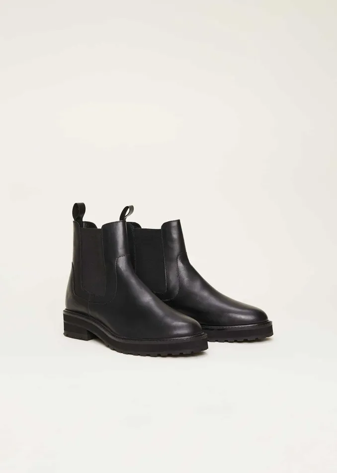 Women Phase Eight Heels Casual Leather Pull On Ankle Boots Black
