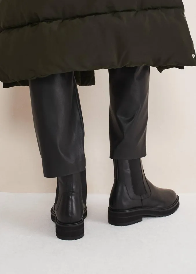 Women Phase Eight Heels Casual Leather Pull On Ankle Boots Black