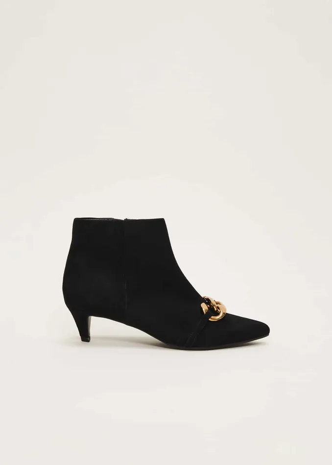 Women Phase Eight Heels Chain Front Kitten Heel Boot Black